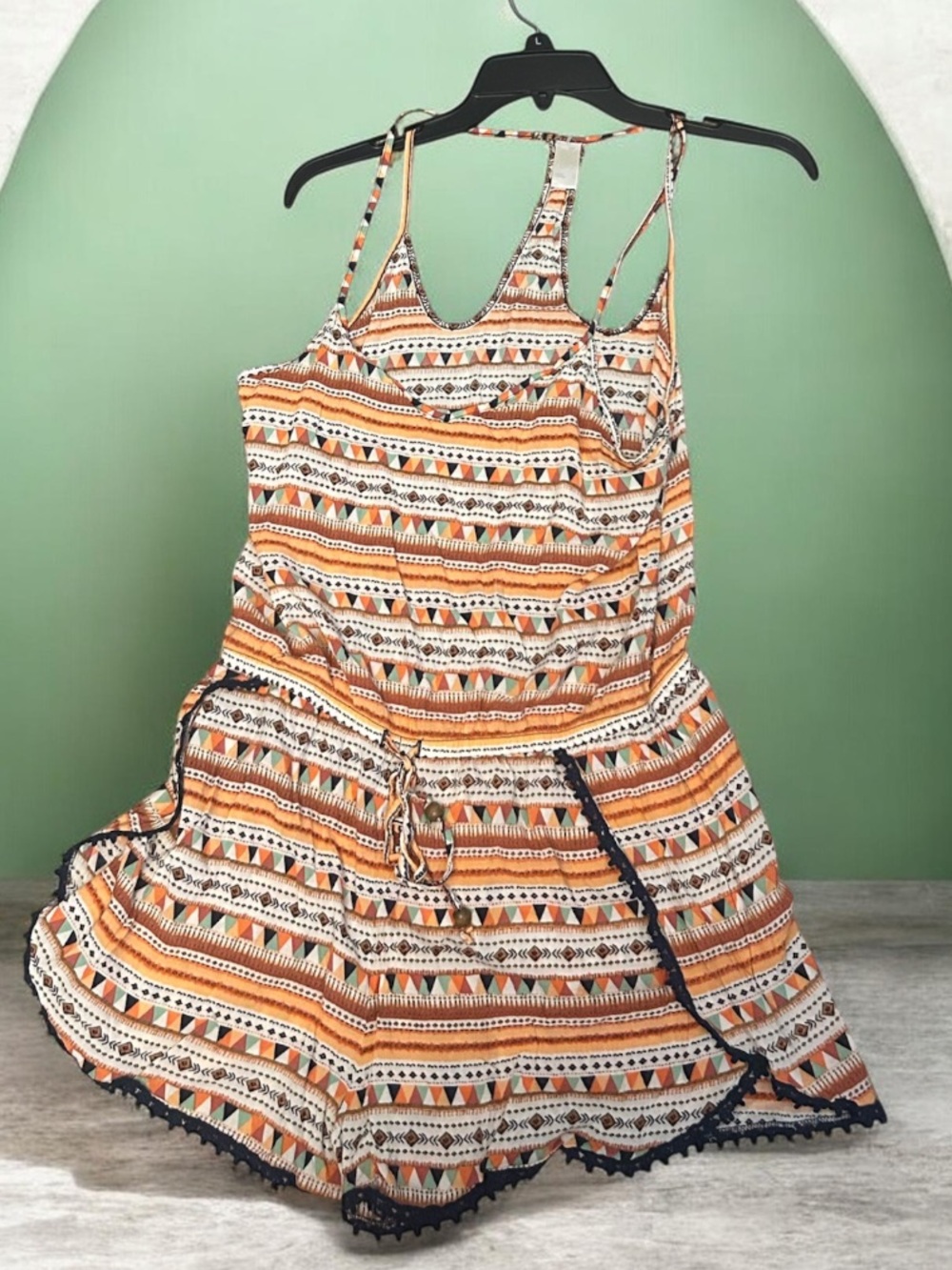free press Orange Striped Tribal Print Romper